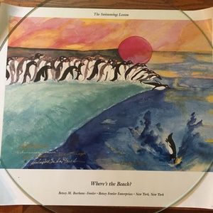 WHERE'S THE BEACH  PENGUINS JIM  AND  BETSEY BURNHAM  FOWLER SIGNED PRINT 1991